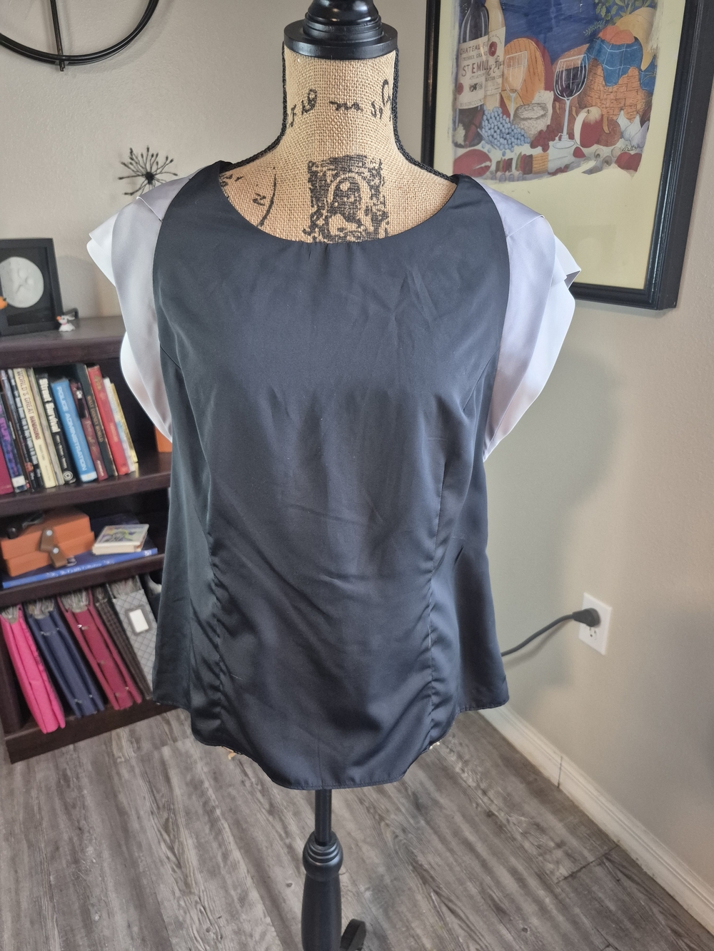 Worthington Black Blouse with White Cap Sleeves